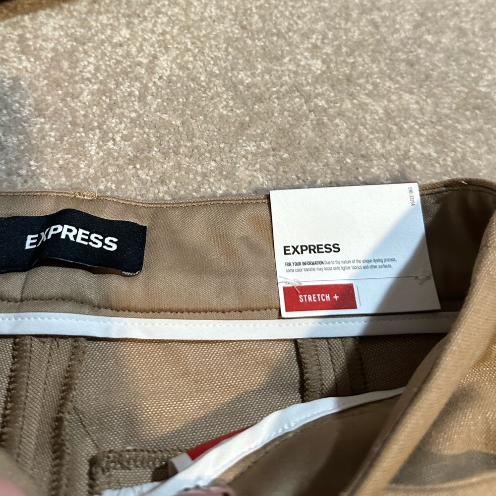 Women’s Express Skinny Mid Rise Stretch Dress Pants Slacks, Tan Khaki, size 0 - Picture 5 of 8